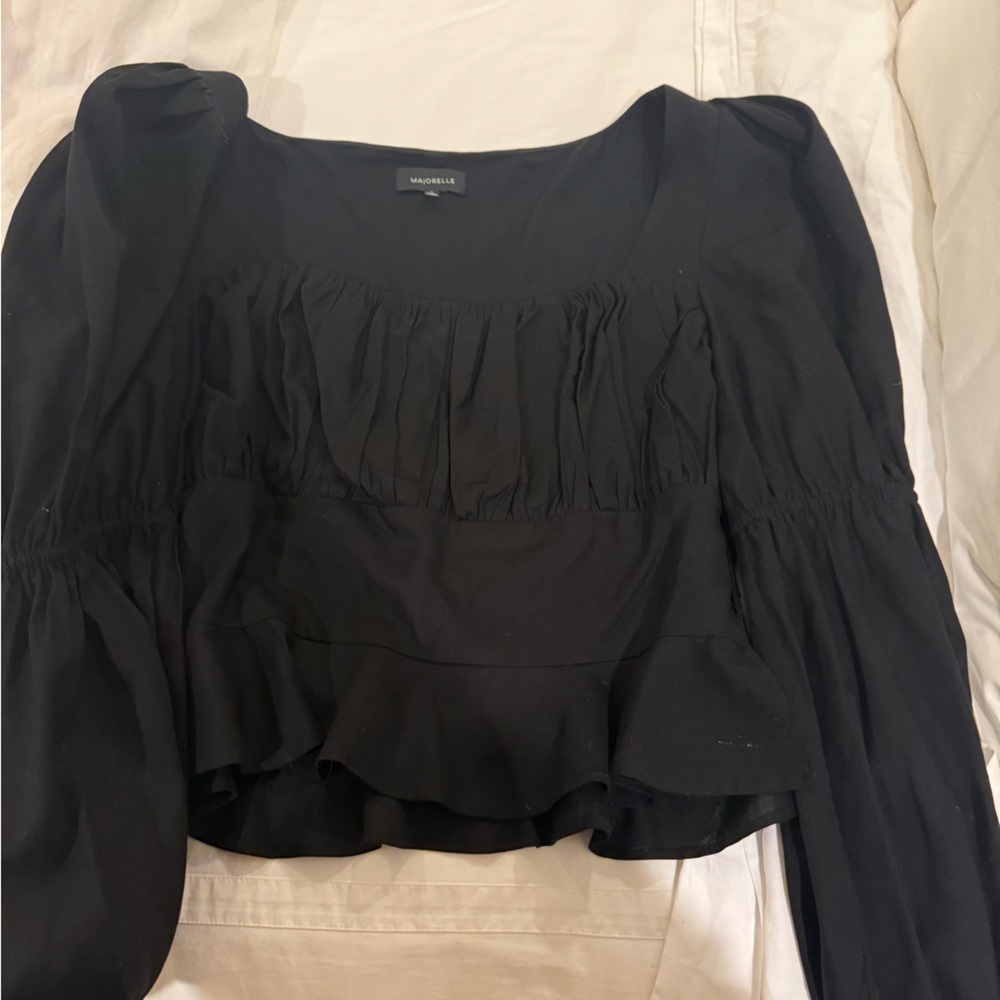 MAJORELLE Black Ruffle Top